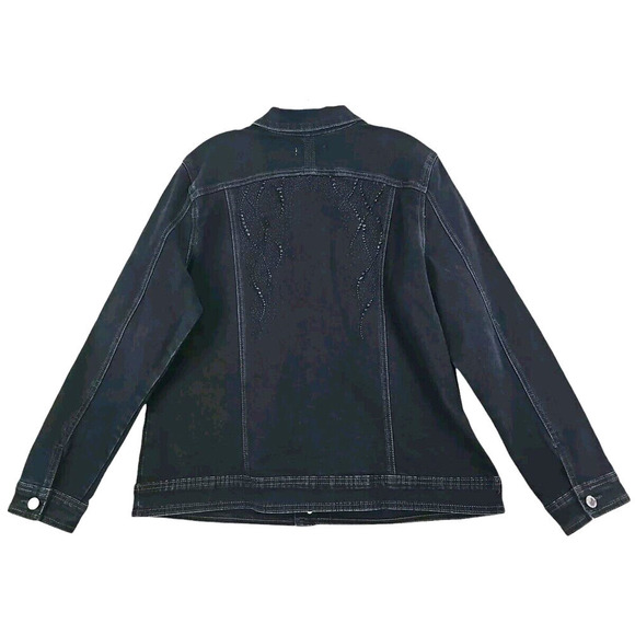 Luxe Moda ~Woman Size XL~ Black Denim Beaded Jacket Cotton Blend. - Picture 8 of 9